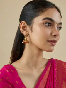 Kushal's Fashion Jewellery  Ruby Gold-Plated Dome Shaped Antique Jhumkas Earrings