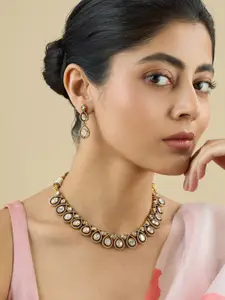 Kushal's Fashion Jewellery Embellished Bridal Copper WhiteVictorian  Kundan Necklace