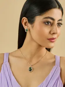 Kushal's Fashion Jewellery Sapphire Rhodium Gold-Embellished Bridal Zircon Pendant Set