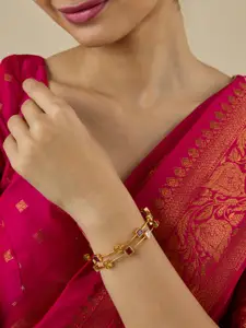 Kushal's Fashion Jewellery   Set Of 2 Gold-Plated Stones-Studded Antique Bangles