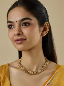 Kushal's Fashion Jewellery  Copper Ruby Gold-Plated Antique Necklace