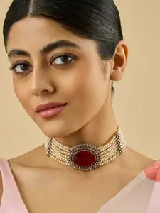 Kushal's Fashion Jewellery  Copper Ruby Victorian-Plated Cubic-Zircon Necklace