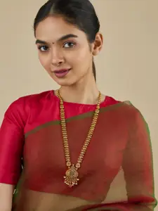 Kushal's Fashion Jewellery  Copper Ruby-Green Gold-Plated Antique Necklace