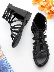 TRASE Black Strappy Gladiators Flats