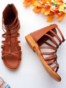 TRASE Tan Strappy Gladiators Flats