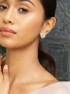 Rubans18K Gold Plated Cubic Zirconia Studded Square Stud Earrings