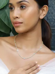 Rubans 22K Gold Plated Cubic Zirconia Studded Floral Charm Tennis Necklace