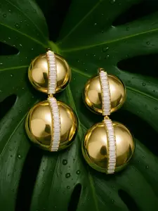 Rubans Voguish 18K Gold Plated Double Dome Earrings with Baguette Zirconia Accents