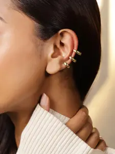 Rubans Voguish 18K Gold Plated Triple Band Engraved Statement Ear Cuff Earring