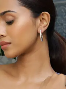 Rubans Voguish Rhodium Plated Cubic Zirconia Studded Hoop Earrings