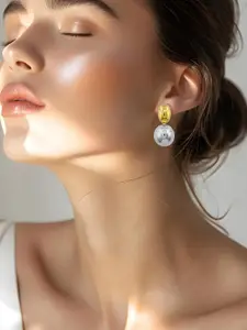 Rubans Voguish 18K Gold & Rhodium Dual Plated Matte Finish Drop Earrings