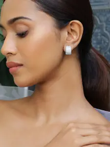 Rubans Rhodium Plated Cubic Zirconia Studded Hoop Earrings