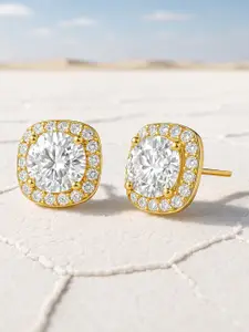 Rubans 18K Gold Plated Cubic Zirconia Studded Round Stud Earrings