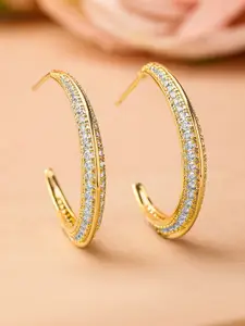 Rubans 18K Gold Plated Cubic Zirconia Studded Classic Hoop Earrings