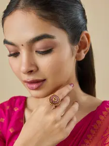 Kushal's Fashion Jewellery Gold-Plated Stone-Studded Antique Adjustable Finger Ring