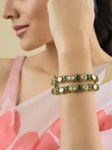 Kushal's Fashion Jewellery Embellished Bridal Set Of 2 Victorian-Plated Kundan- Bangles