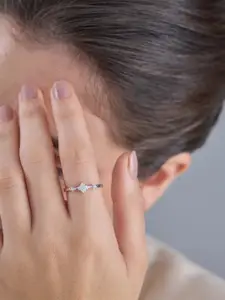 Kushal's Fashion Jewellery Sterling Silver Rhodium-Plated CZ Studded Temple Finger Ring