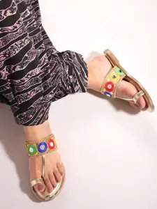 Carlton London Women Woven Design One Toe Flats with Embroidered