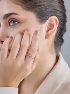 Kushal's Fashion Jewellery 92.5 Silver Rose Gold-Plated CZ Temple Finger Ring