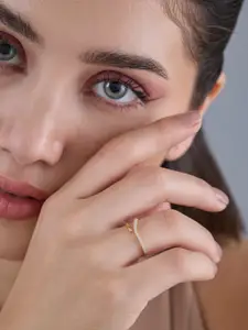 Kushal's Fashion Jewellery Sterling Silver Gold-Plated CZ Studded Temple Finger Ring