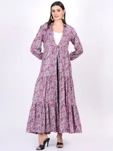 SUFIZA LIFESTYLE Paisley Printed Longline Tie-Up Cotton Shrug