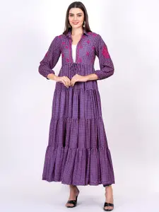 SUFIZA LIFESTYLE Checked Embroidered Longline Tie-Up Georgette Shrug