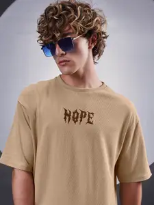 Maniac Men Typography Printed Round Neck Cotton Oversized T-shirt