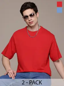 Moda Rapido Men Pack Of 2 Solid Round Neck Cotton Oversized Fit T-shirts