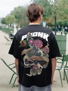 PRONK Men Graphic Printed Round Neck Cotton Oversized T-shirt