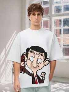 PRONK Men Mr Bean Graphic Printed Round Neck Cotton Oversized T-shirt