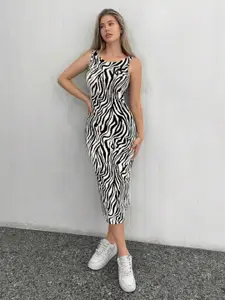 BAESD Print Bodycon Round Neck Sleeveless Midi Dress