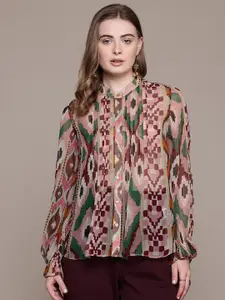 Label Ritu Kumar Abstract Printed Semi Sheer Casual Shirt