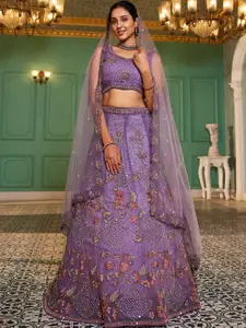 panchhi Embroidered Sequinned Semi-Stitched Lehenga & Unstitched Blouse With Dupatta