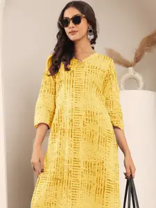 Varanga Geometric Printed V-Neck Cotton Straight Kurta