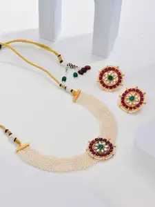 Anvik Gold-Plated Stone Studded And Beaded Necklace And Earrings