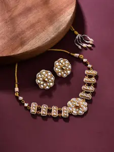 Anvik Gold-Plated Kundan Studded Neckless And Earrings