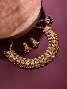 Anvik Gold-Plated Artificial Beaded Temple Neckless And Earrings