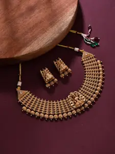 Anvik Gold-Plated Artificial Beaded Temple Neckless And Earrings