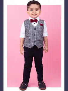 LITTLE COLLARS Boys Checked 4-Pieces Suits Waistcoat And Trousers & Shirt & Bow Tie