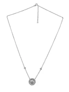 925 SILLER 925 Pure Silver Zircon Studded Floral Charm Pendant With Chain