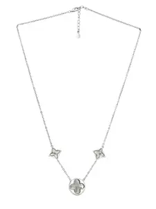 925 SILLER 925 Pure Silver Zircon Studded Floral Triple Charm Pendant With Chain