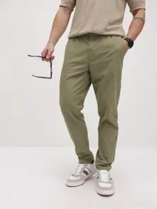 The Roadster Life Co. Men Pure Cotton Self Striped Relaxed Fit Trousers