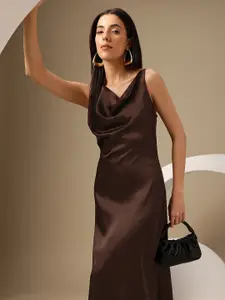 Chemistry Cowl Neck Satin-Finish Party Midi A-Line Dress