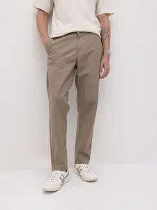 The Roadster Life Co. Men Pure Cotton Self Striped Relaxed Fit Trousers