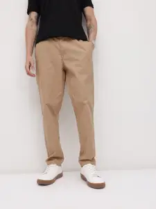 The Roadster Life Co. Men Pure Cotton Self Striped Relaxed Fit Trousers