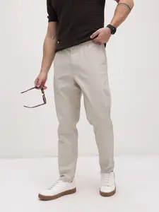 The Roadster Life Co. Men Pure Cotton Self Striped Relaxed Fit Trousers