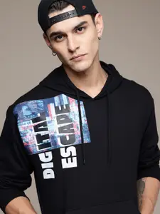 The Roadster Lifestyle Co. Hooded Pure Cotton Sweatshirt with Graphic Print Detail