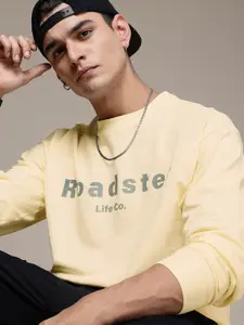 The Roadster Lifestyle Co. Solid Pure Cotton Sweatshirt with Brand Logo Detail