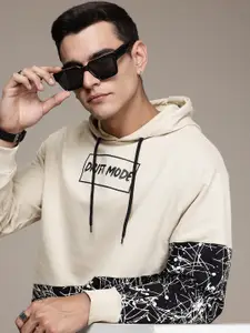 The Roadster Lifestyle Co. Abstract Printed Colourblocked Hooded Pure Cotton Sweatshirt