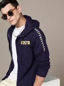 The Roadster Lifestyle Co. Hooded Front Open Pure Cotton Sweatshirt with Brand Logo Detail